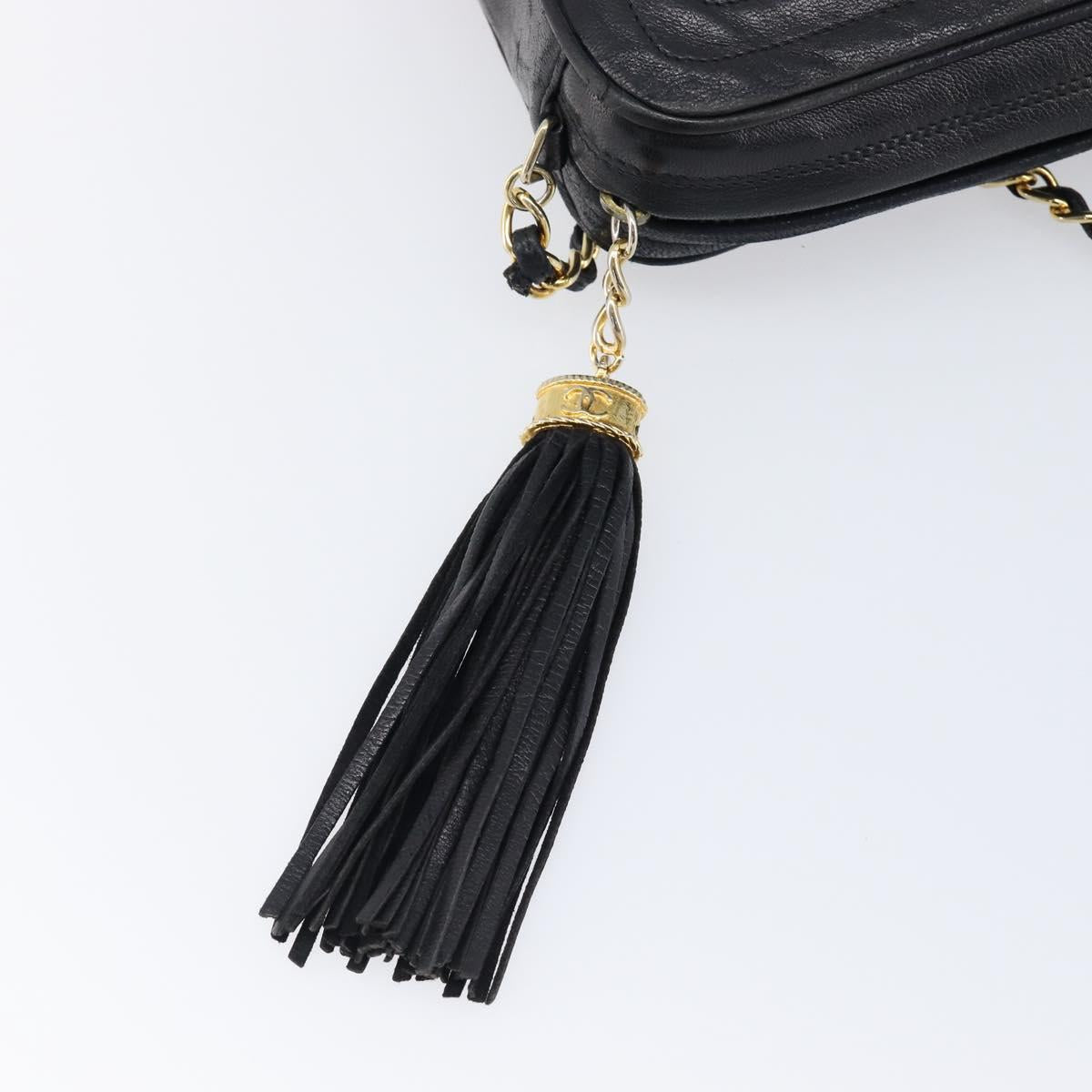 CHANEL Matelasse Chain Shoulder Bag Lamb Skin Black Gold CC Auth 200959V
