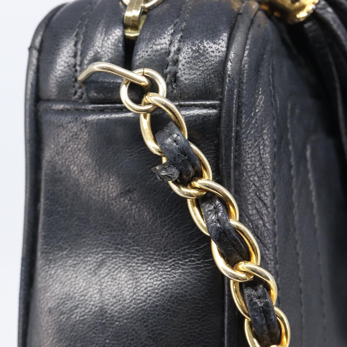 CHANEL Matelasse Chain Shoulder Bag Lamb Skin Black Gold CC Auth 200959V