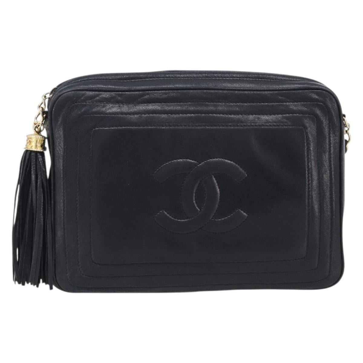 CHANEL Matelasse Chain Shoulder Bag Lamb Skin Black Gold CC Auth 200959V