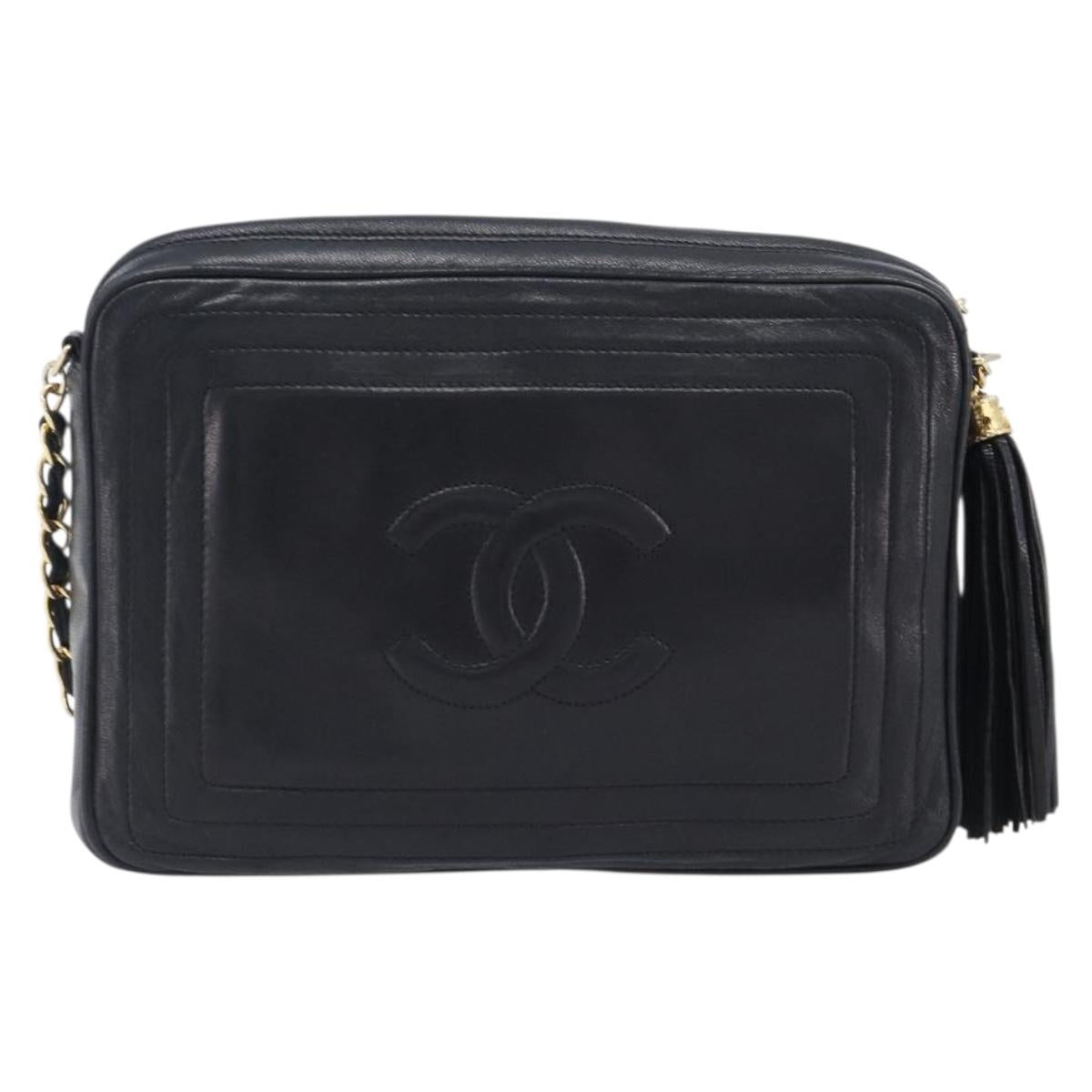 CHANEL Matelasse Chain Shoulder Bag Lamb Skin Black Gold CC Auth 200959V