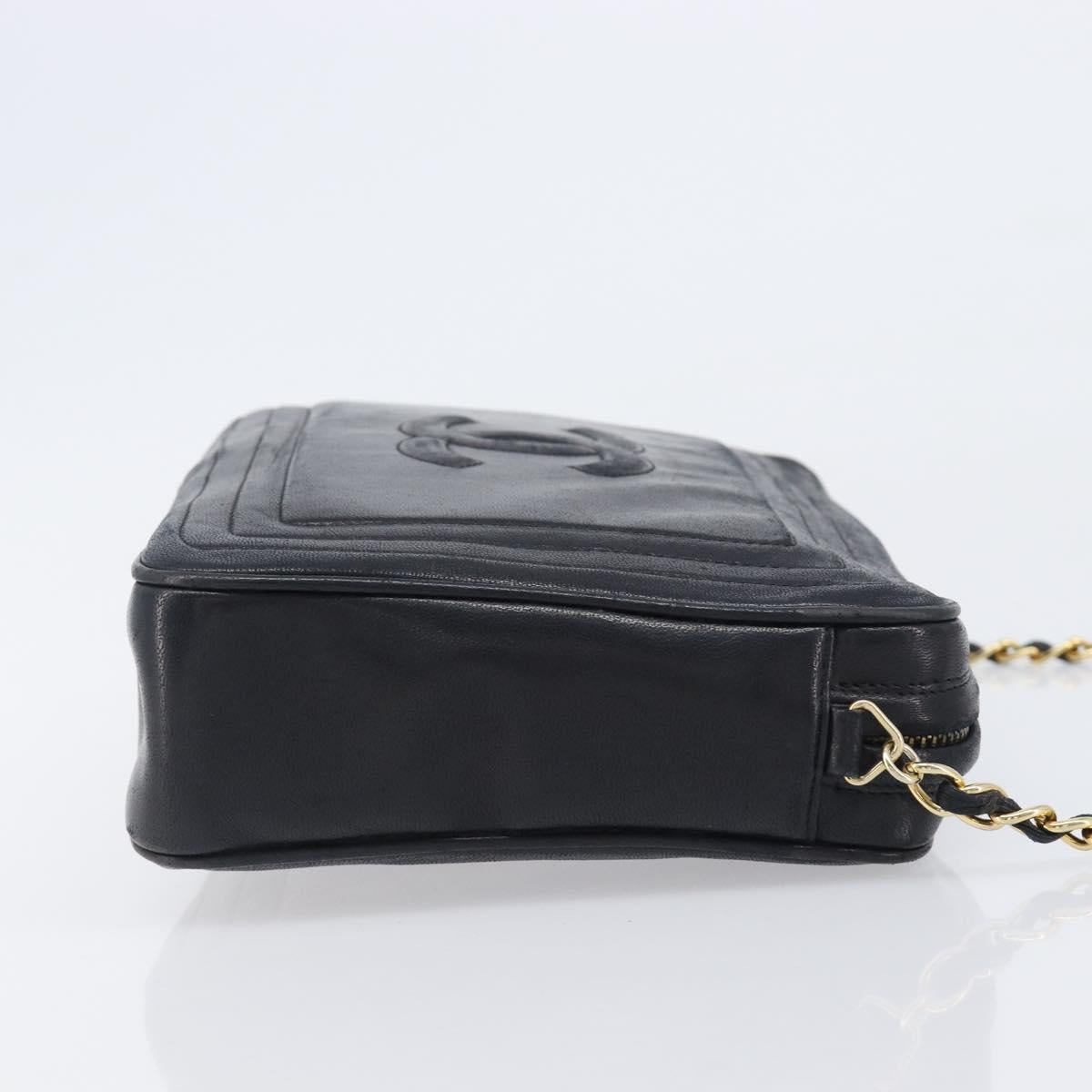 CHANEL Matelasse Chain Shoulder Bag Lamb Skin Black Gold CC Auth 200959V