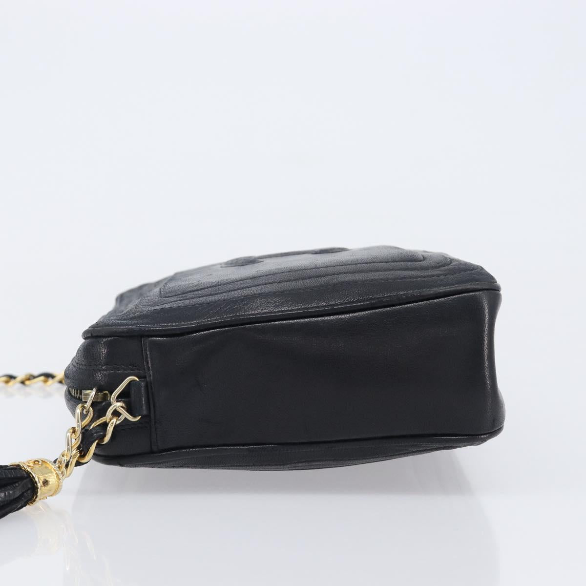 CHANEL Matelasse Chain Shoulder Bag Lamb Skin Black Gold CC Auth 200959V