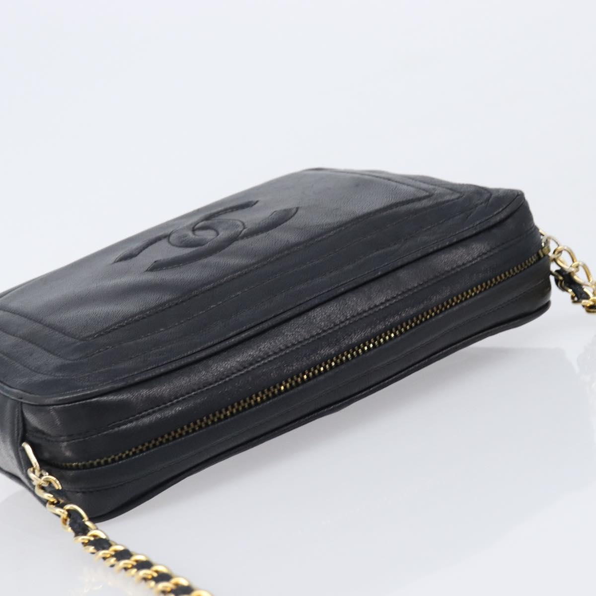 CHANEL Matelasse Chain Shoulder Bag Lamb Skin Black Gold CC Auth 200959V
