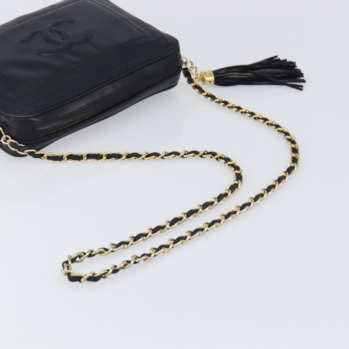 CHANEL Matelasse Chain Shoulder Bag Lamb Skin Black Gold CC Auth 200959V