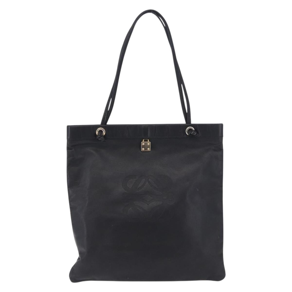 LOEWE Tote Bag Leather Black Gold Auth 200960