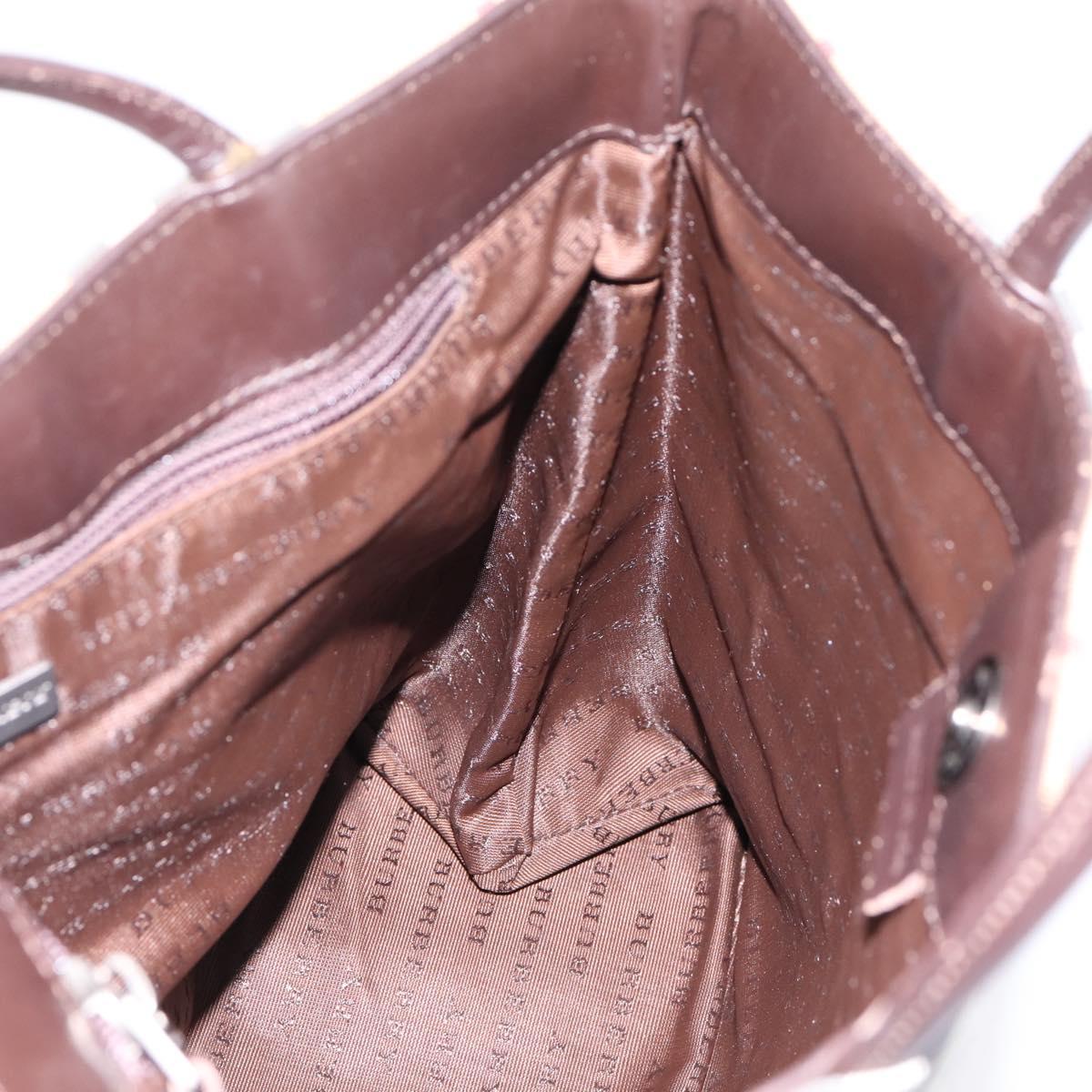 BURBERRY Nova Check Hand Bag PVC Beige Silver Auth 200962