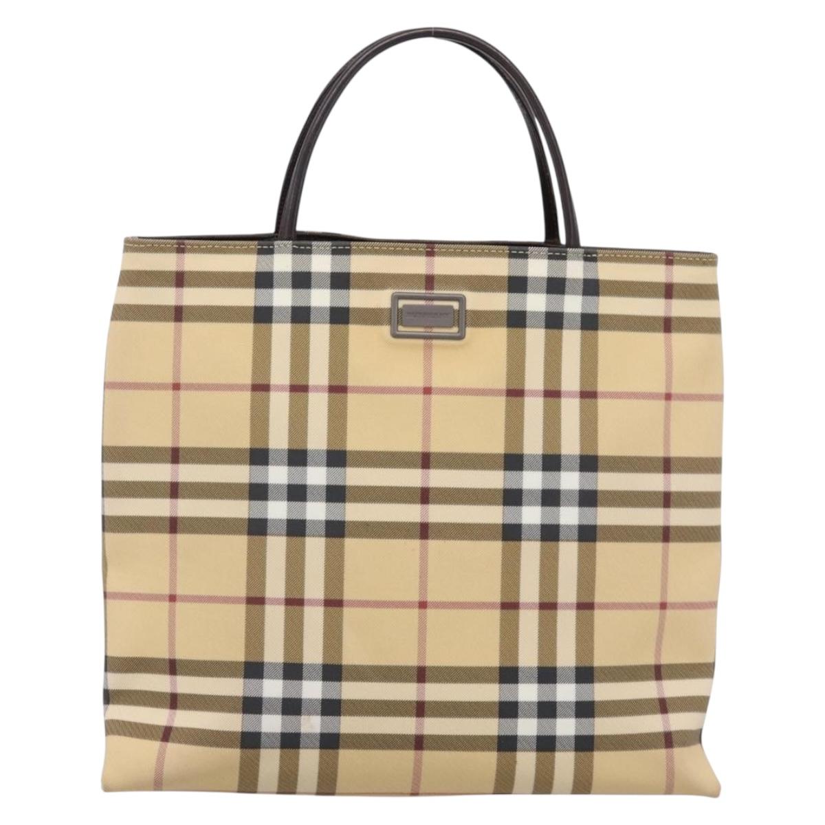BURBERRY Nova Check Hand Bag PVC Beige Silver Auth 200962