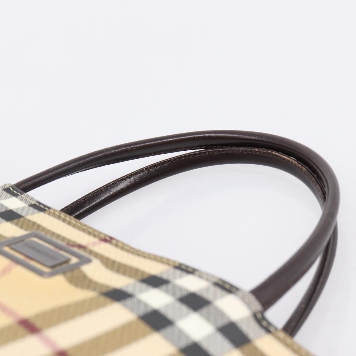 BURBERRY Nova Check Hand Bag PVC Beige Silver Auth 200962