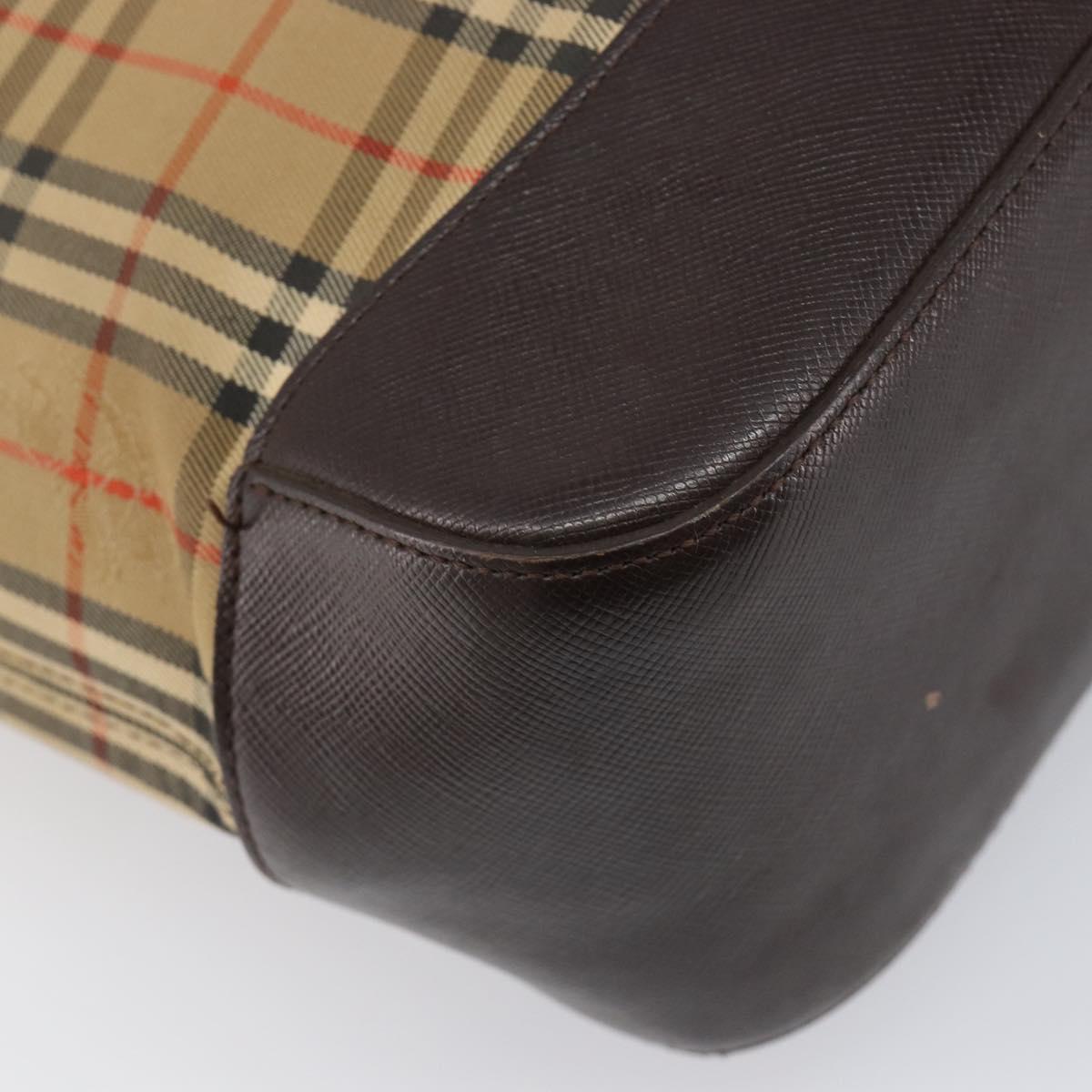 BURBERRY Nova Check Tote Bag Canvas Beige Gold Auth 200966