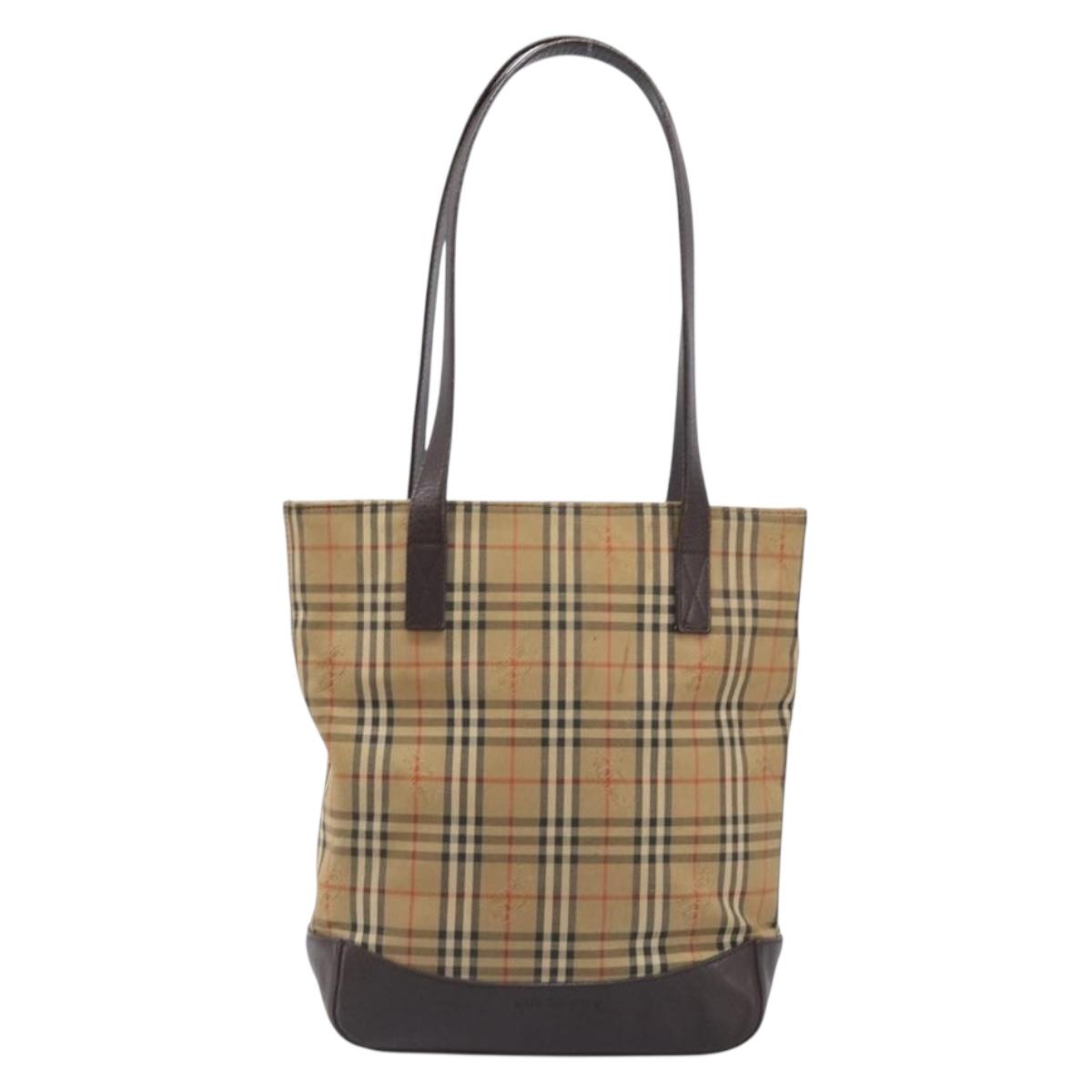 BURBERRY Nova Check Tote Bag Canvas Beige Gold Auth 200966
