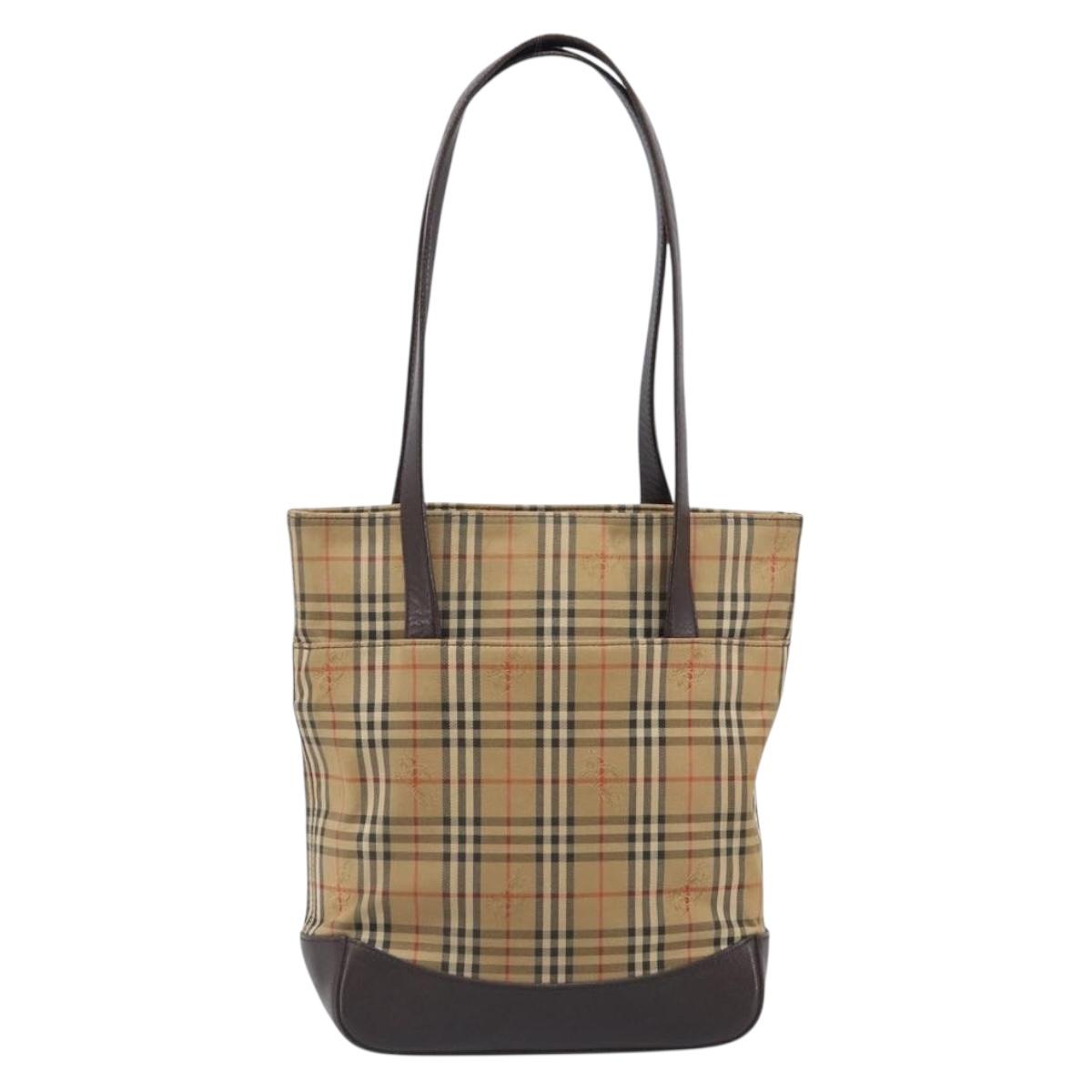 BURBERRY Nova Check Tote Bag Canvas Beige Gold Auth 200966