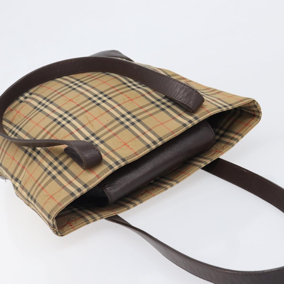 BURBERRY Nova Check Tote Bag Canvas Beige Gold Auth 200966