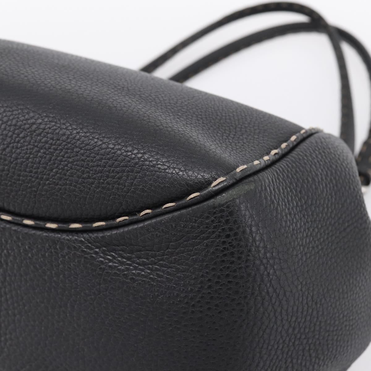FENDI Celeria Tote Bag Leather Black Silver Auth 200968A