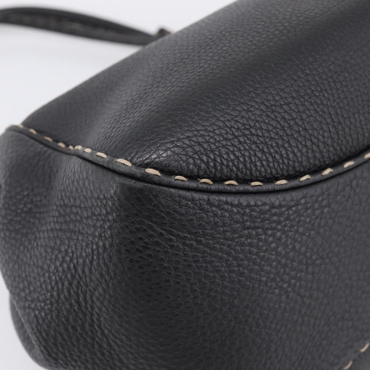 FENDI Celeria Tote Bag Leather Black Silver Auth 200968A
