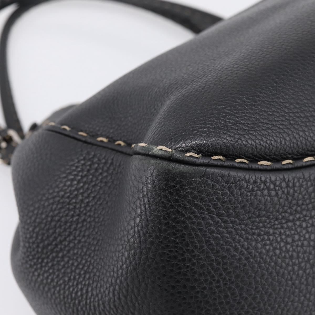 FENDI Celeria Tote Bag Leather Black Silver Auth 200968A