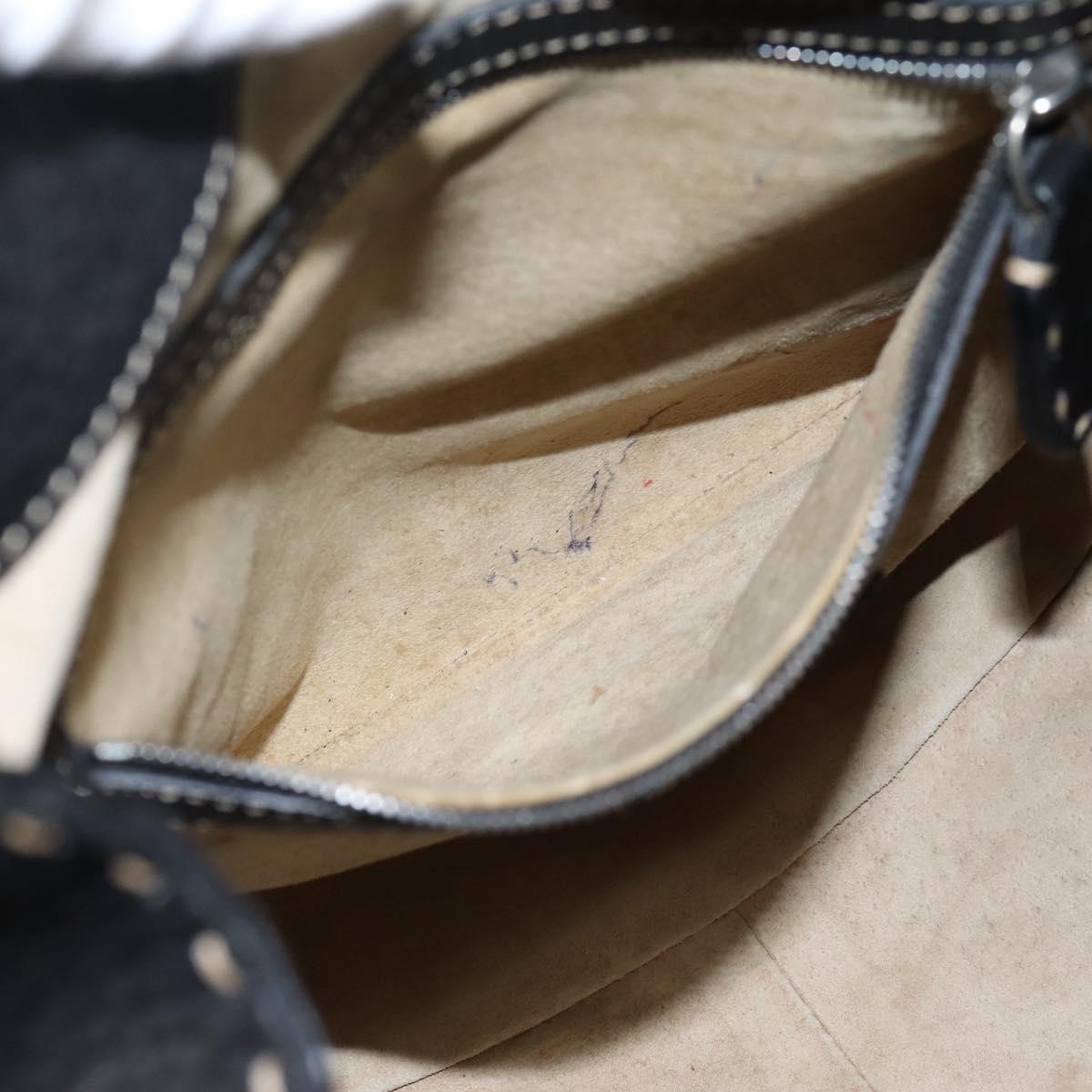FENDI Celeria Tote Bag Leather Black Silver Auth 200968A