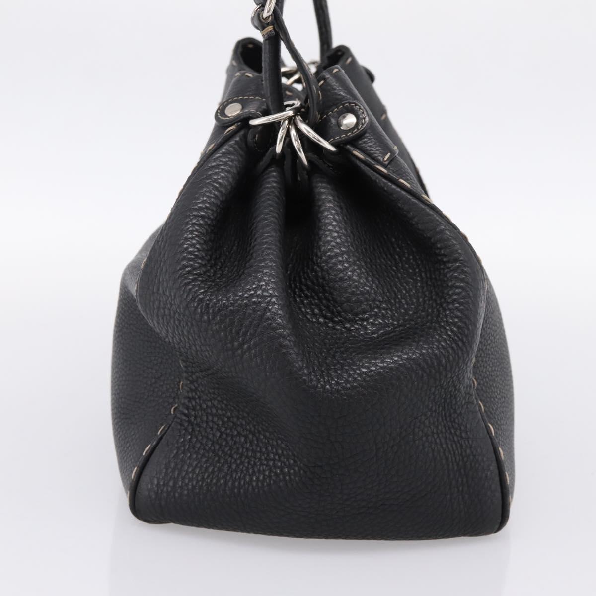FENDI Celeria Tote Bag Leather Black Silver Auth 200968A