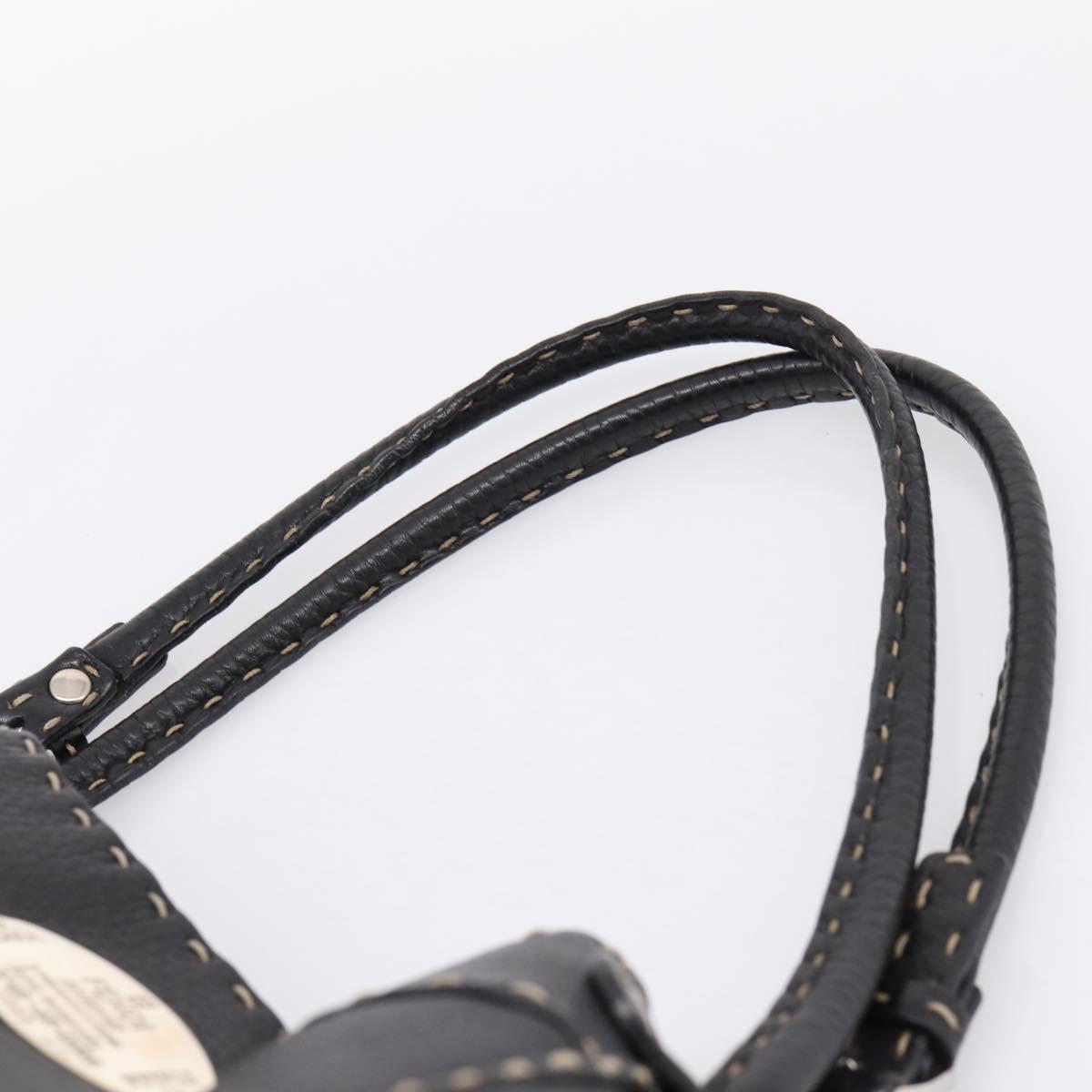 FENDI Celeria Tote Bag Leather Black Silver Auth 200968A