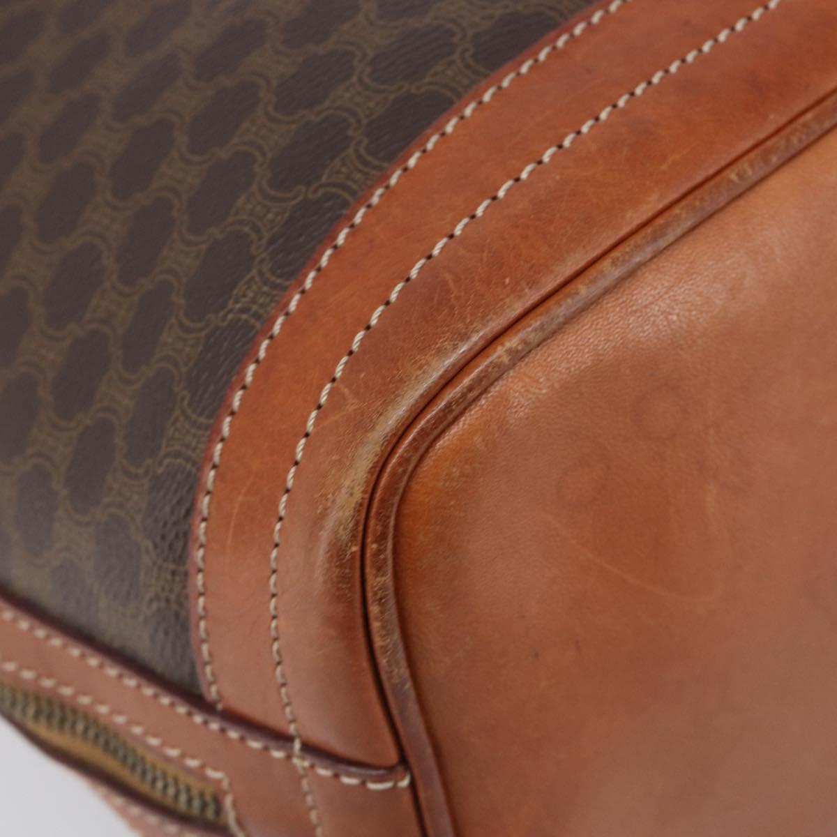 CELINE Macadam Canvas Shoulder Bag PVC Leather Brown Gold Auth 200971
