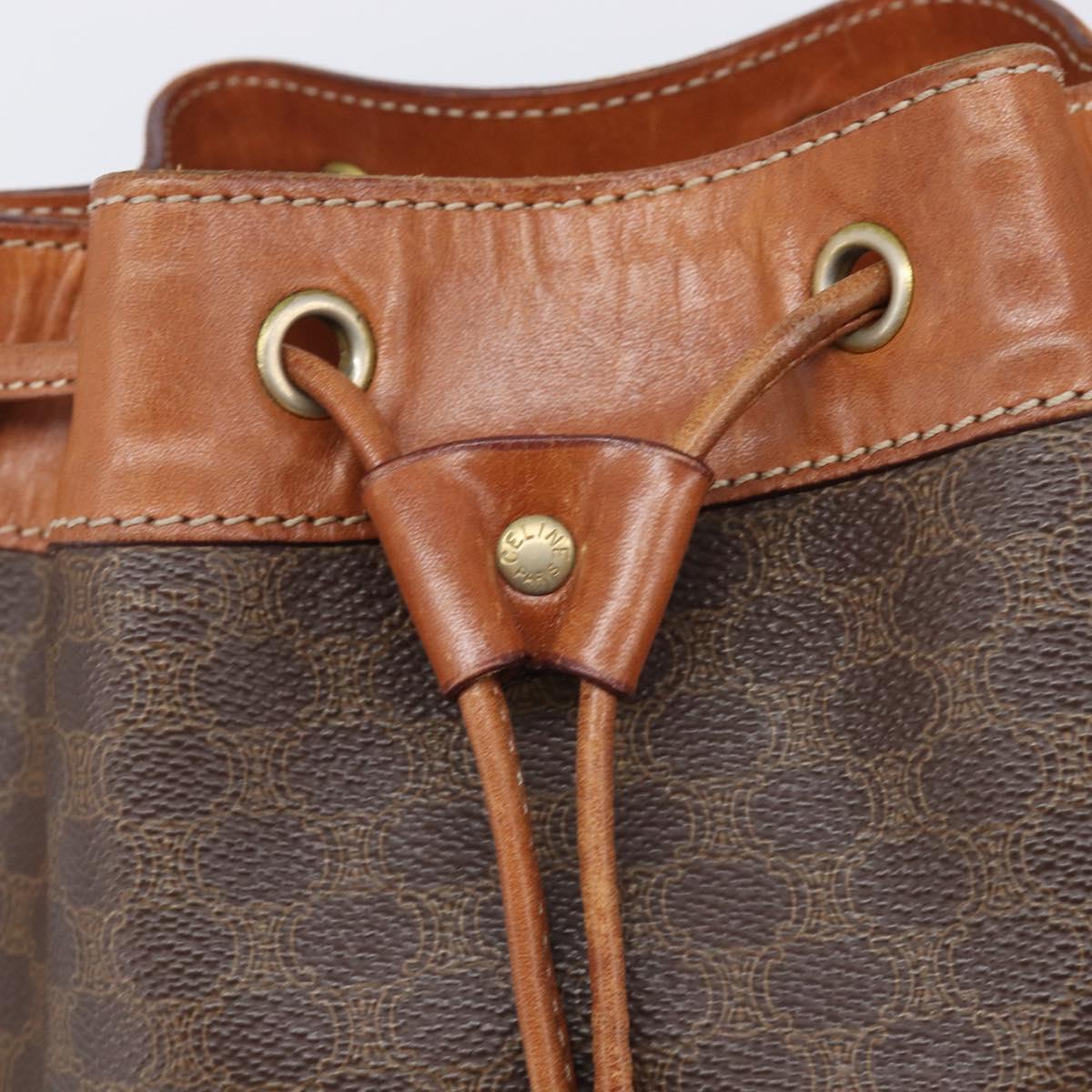 CELINE Macadam Canvas Shoulder Bag PVC Leather Brown Gold Auth 200971