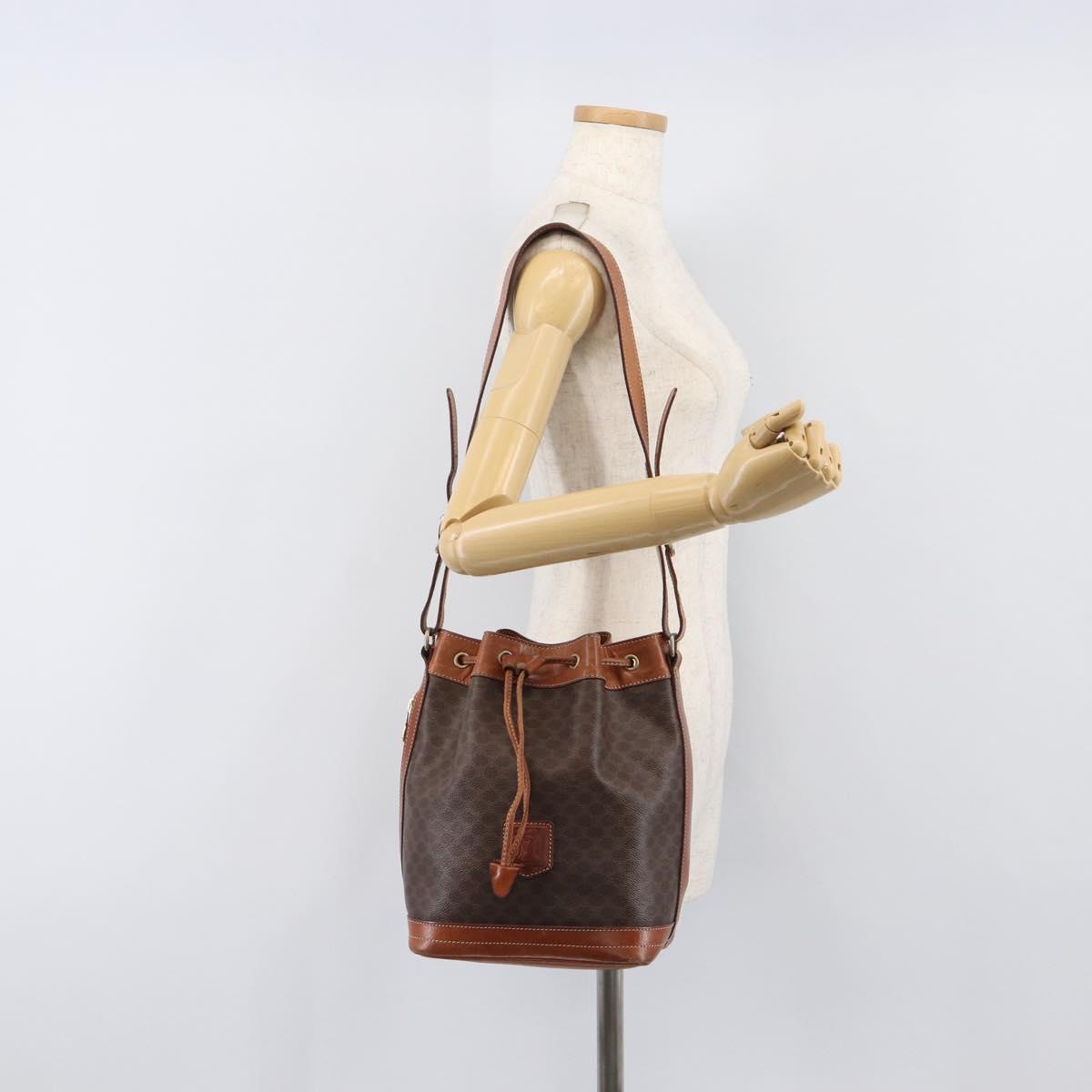 CELINE Macadam Canvas Shoulder Bag PVC Leather Brown Gold Auth 200971