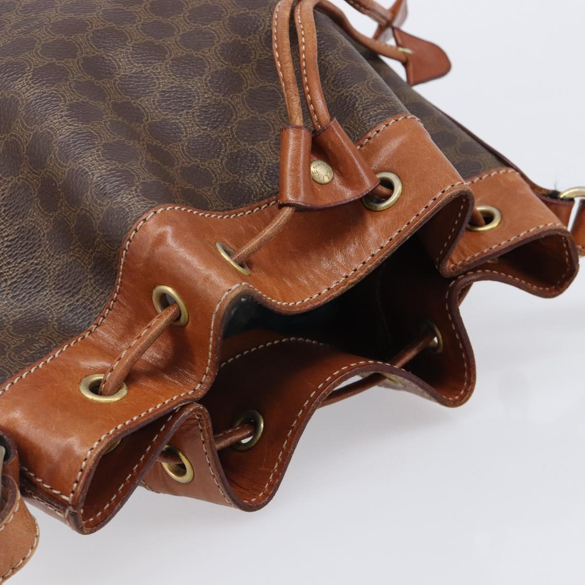 CELINE Macadam Canvas Shoulder Bag PVC Leather Brown Gold Auth 200971