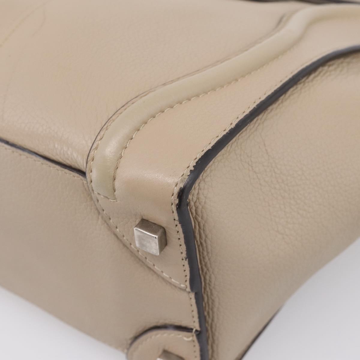 CELINE Luggage Micro Shopper Hand Bag Leather Beige Silver Auth 200973V