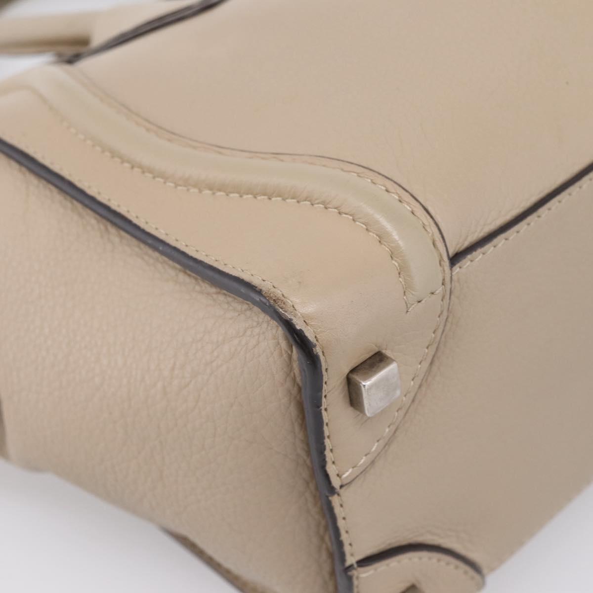 CELINE Luggage Micro Shopper Hand Bag Leather Beige Silver Auth 200973V