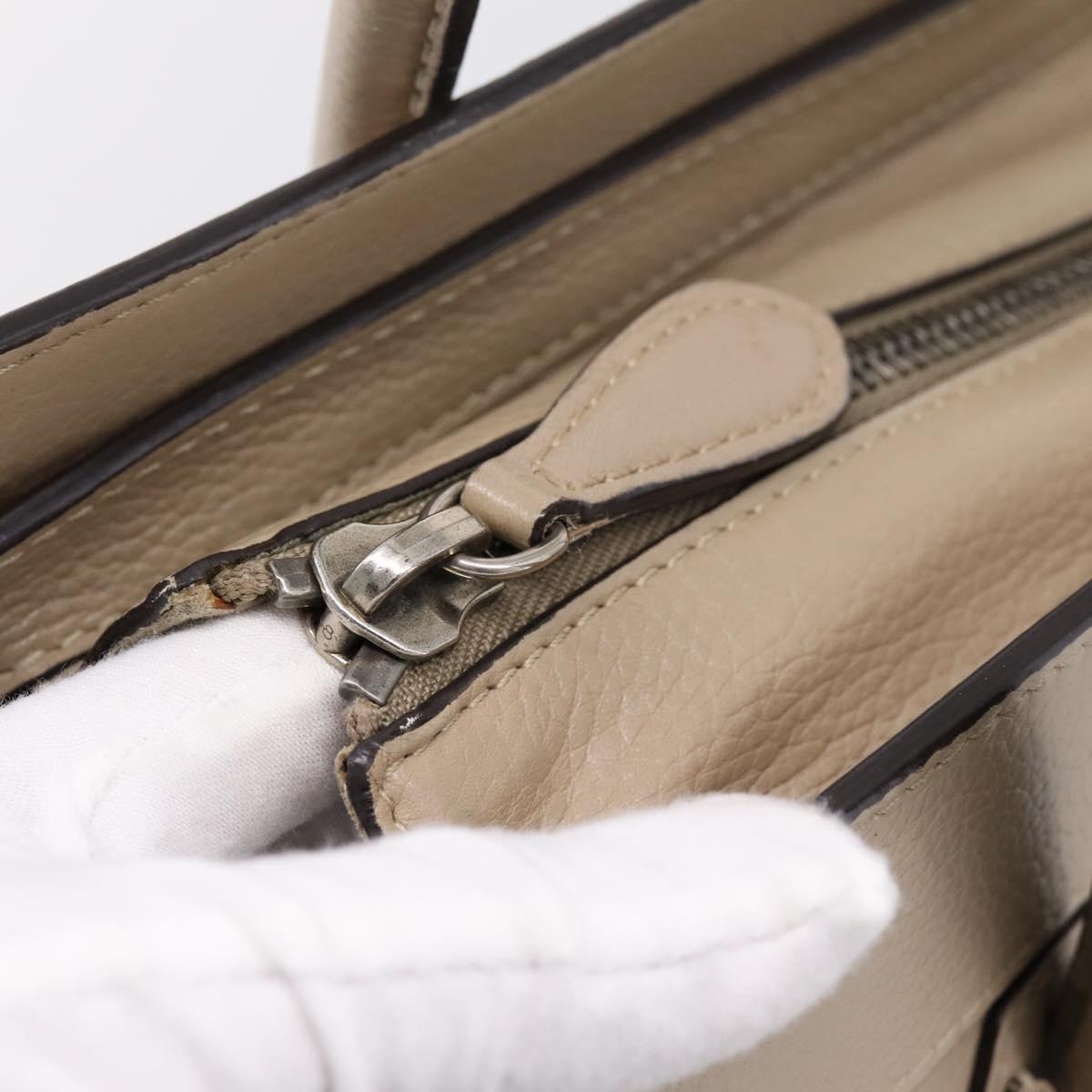 CELINE Luggage Micro Shopper Hand Bag Leather Beige Silver Auth 200973V
