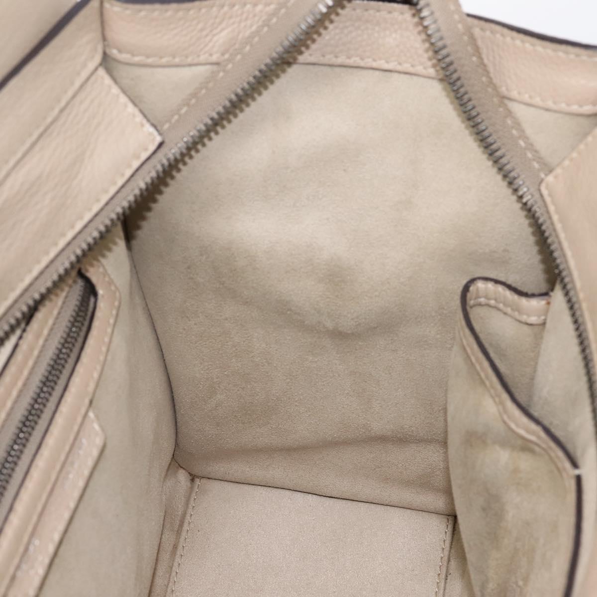 CELINE Luggage Micro Shopper Hand Bag Leather Beige Silver Auth 200973V