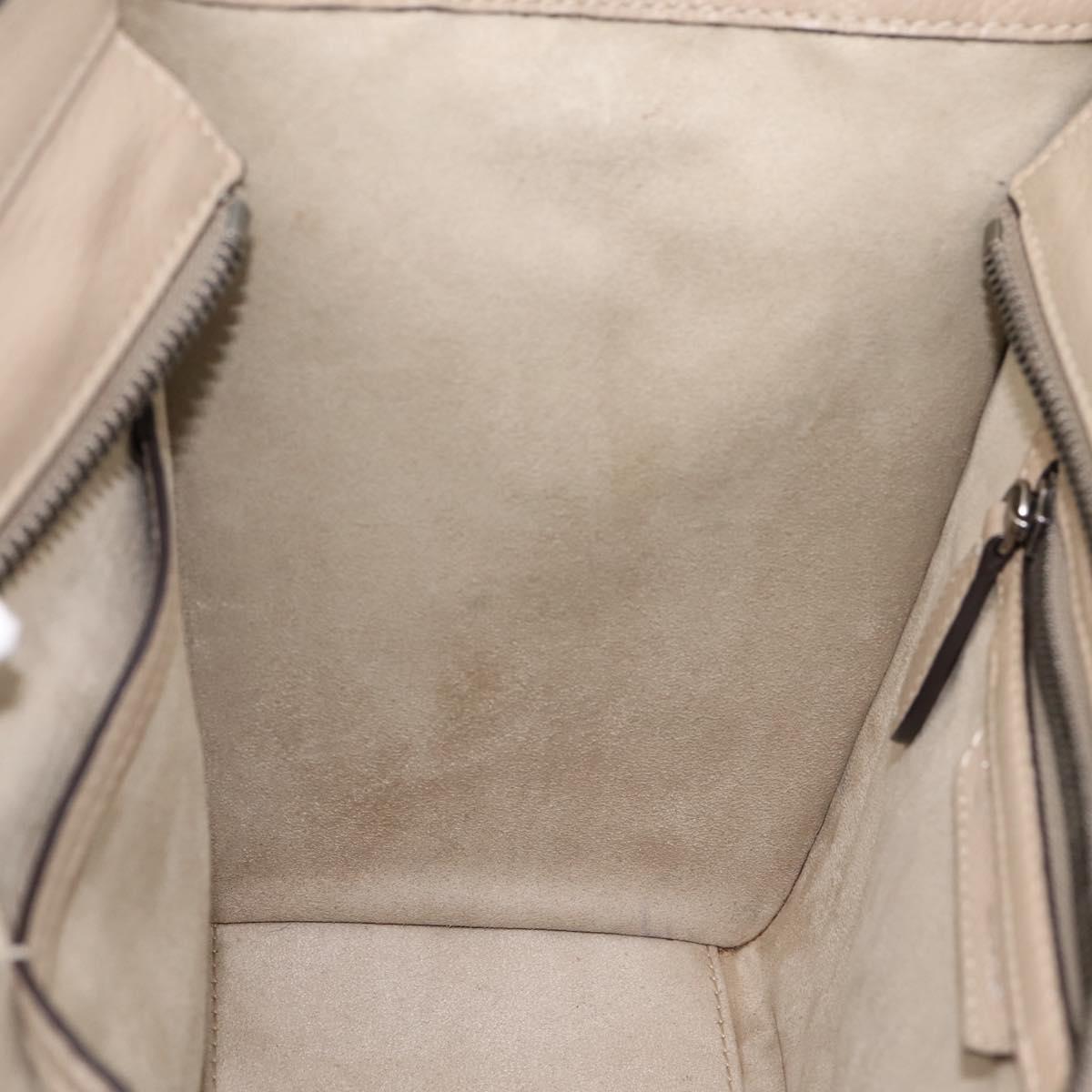 CELINE Luggage Micro Shopper Hand Bag Leather Beige Silver Auth 200973V