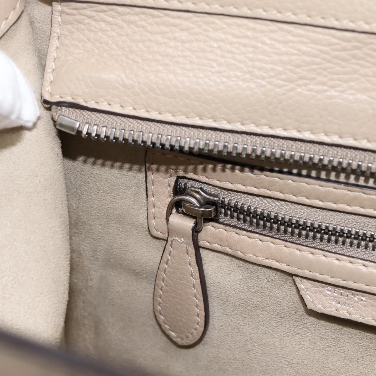 CELINE Luggage Micro Shopper Hand Bag Leather Beige Silver Auth 200973V