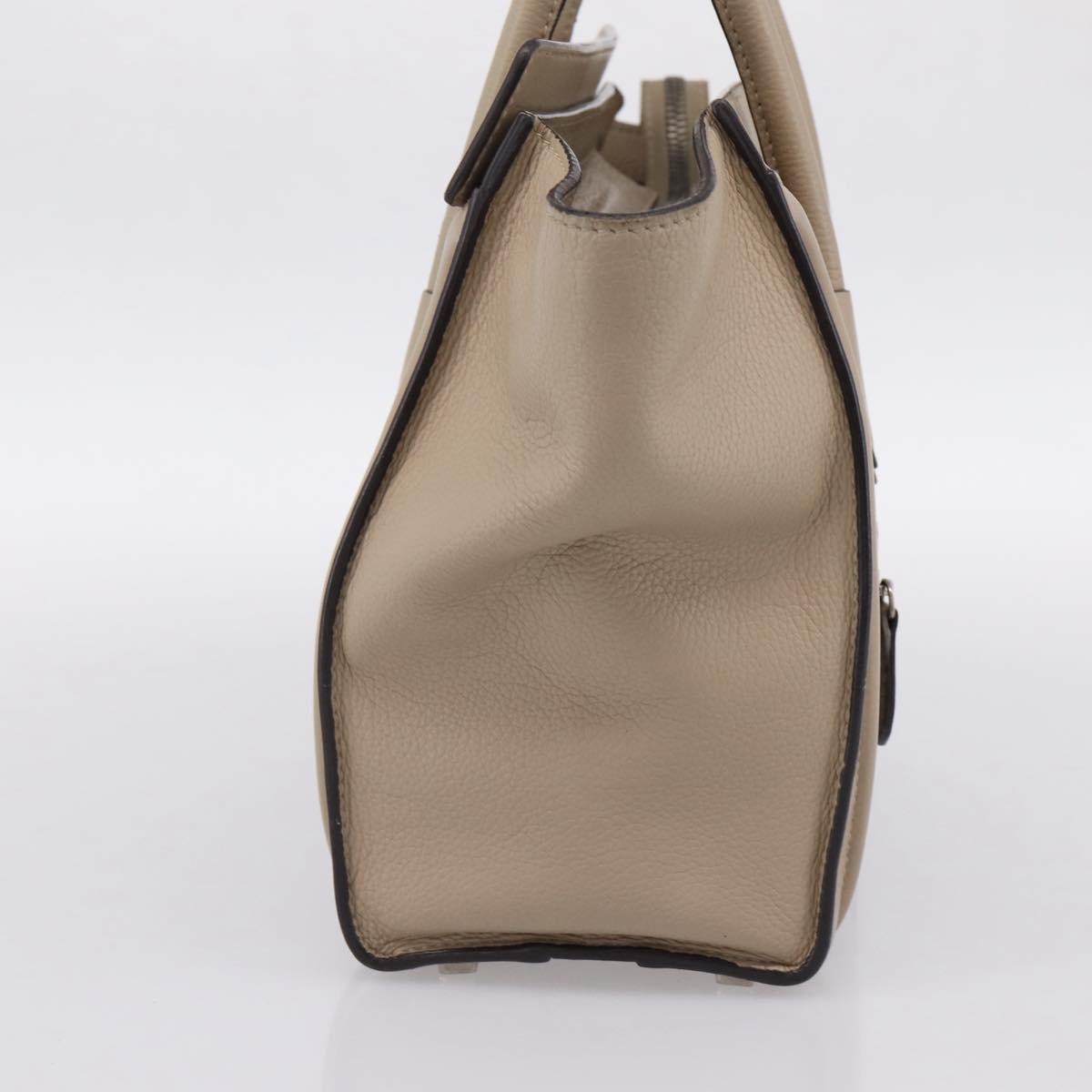 CELINE Luggage Micro Shopper Hand Bag Leather Beige Silver Auth 200973V