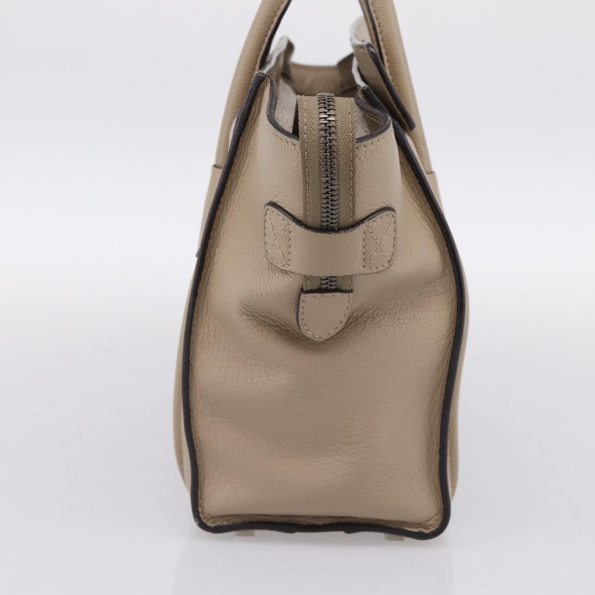 CELINE Luggage Micro Shopper Hand Bag Leather Beige Silver Auth 200973V