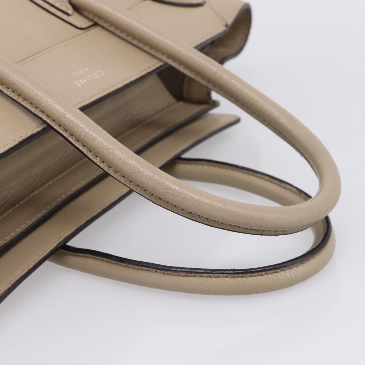 CELINE Luggage Micro Shopper Hand Bag Leather Beige Silver Auth 200973V