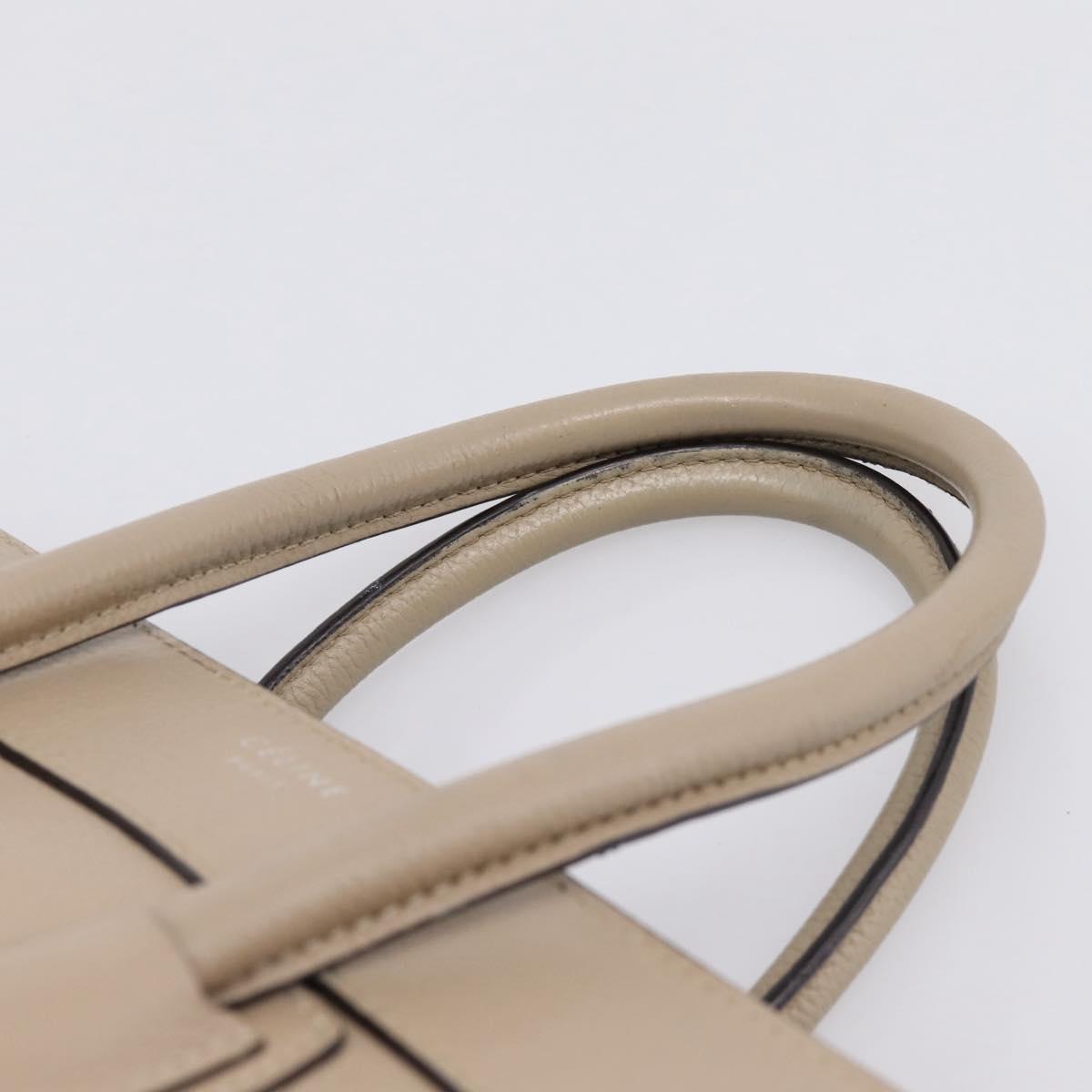 CELINE Luggage Micro Shopper Hand Bag Leather Beige Silver Auth 200973V