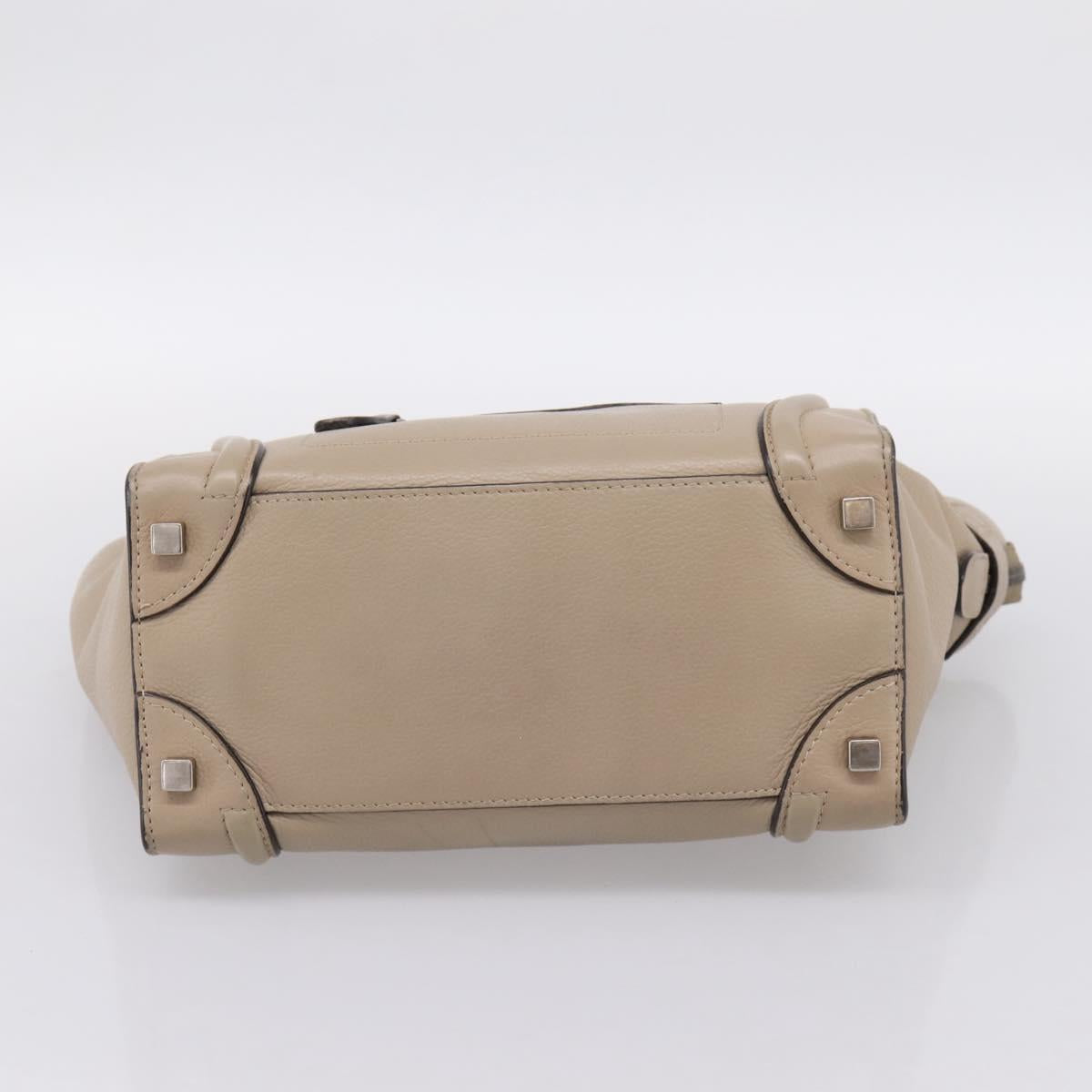 CELINE Luggage Micro Shopper Hand Bag Leather Beige Silver Auth 200973V
