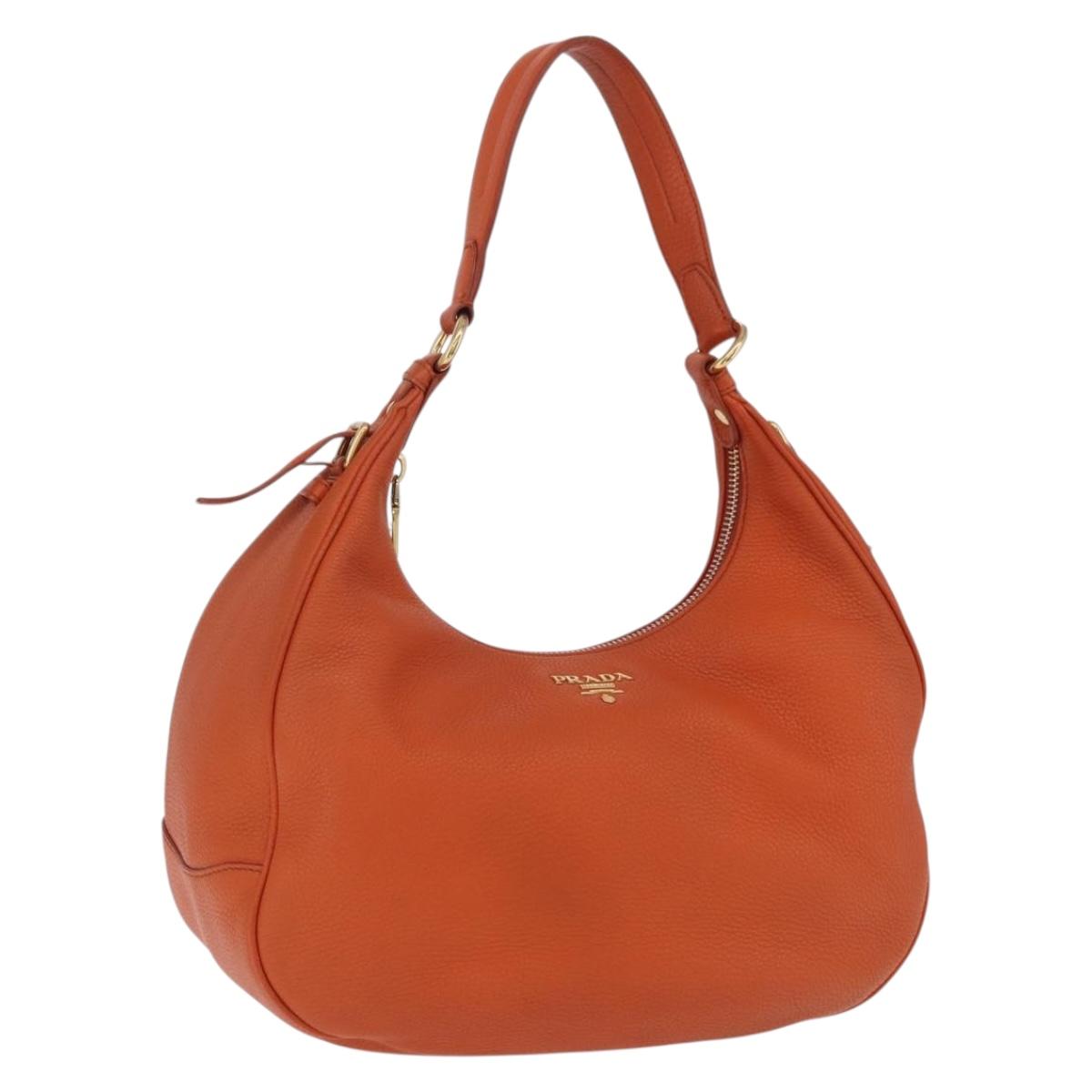 PRADA Shoulder Bag Vittero Dino Leather Orange Gold Auth 200974SAM
