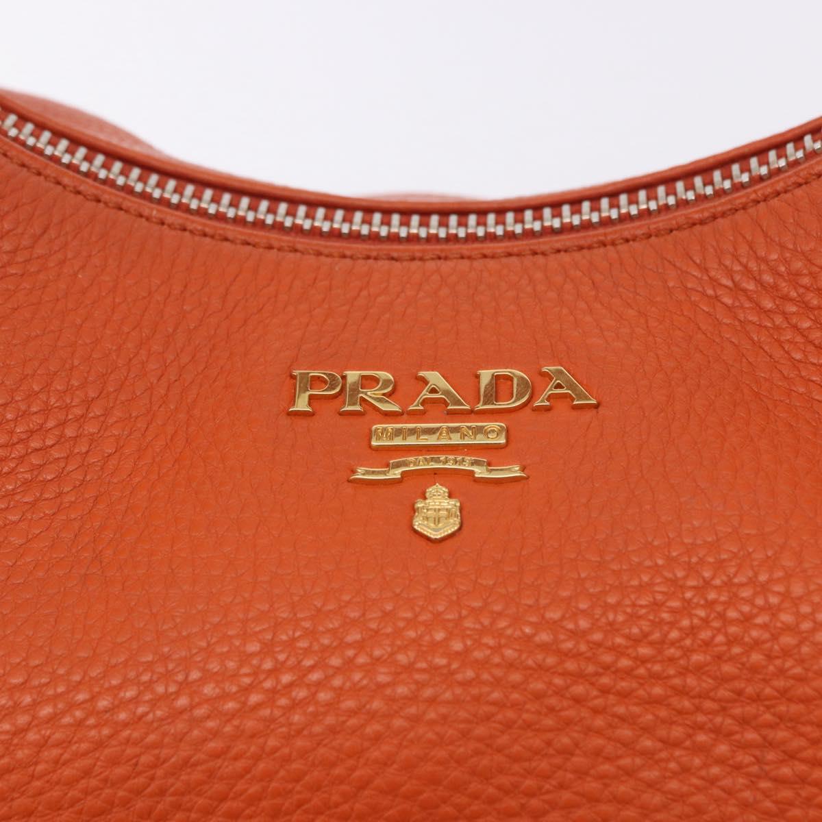 PRADA Shoulder Bag Vittero Dino Leather Orange Gold Auth 200974SAM