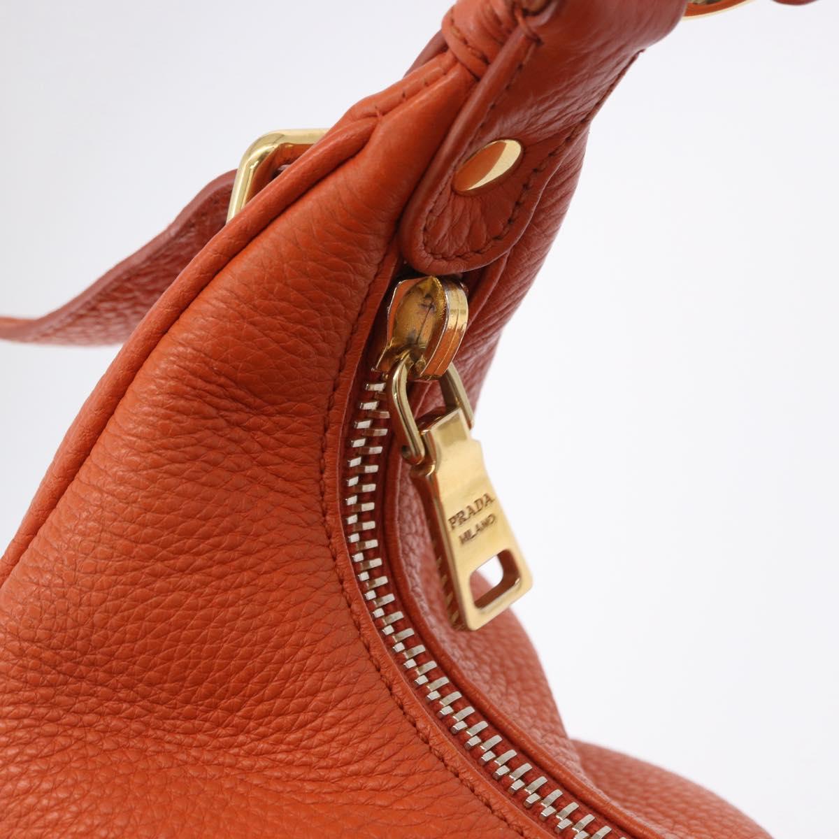 PRADA Shoulder Bag Vittero Dino Leather Orange Gold Auth 200974SAM