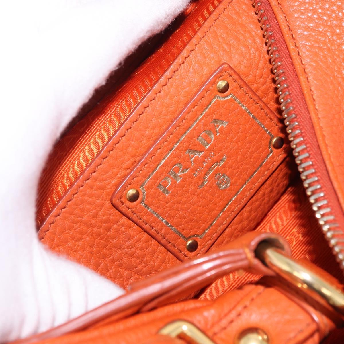 PRADA Shoulder Bag Vittero Dino Leather Orange Gold Auth 200974SAM