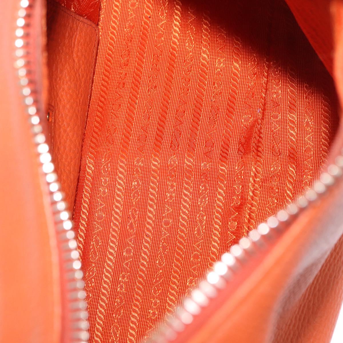 PRADA Shoulder Bag Vittero Dino Leather Orange Gold Auth 200974SAM