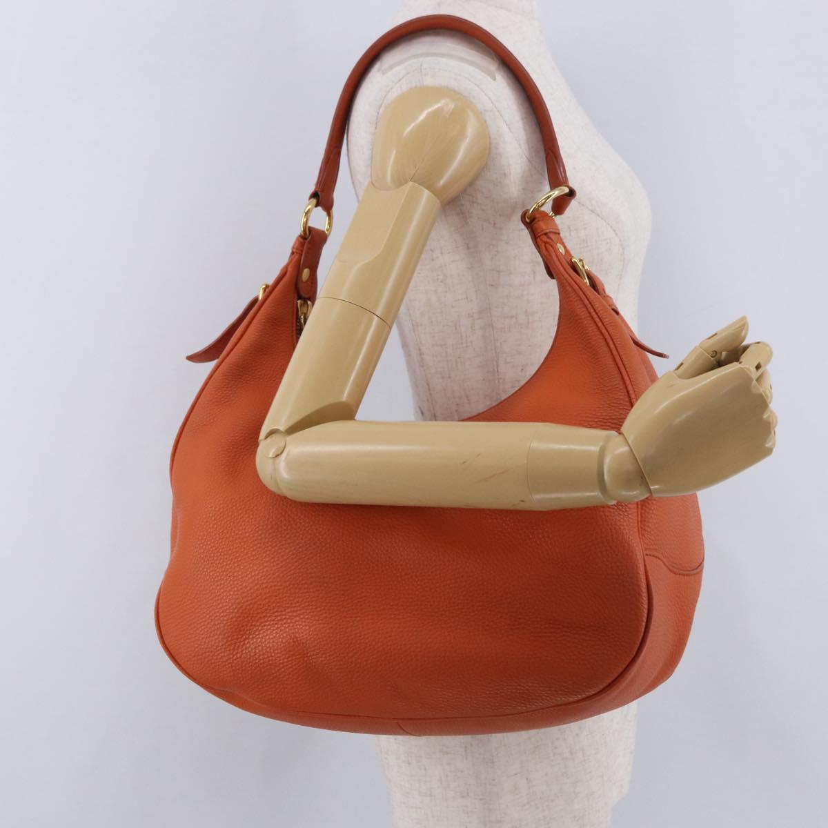 PRADA Shoulder Bag Vittero Dino Leather Orange Gold Auth 200974SAM