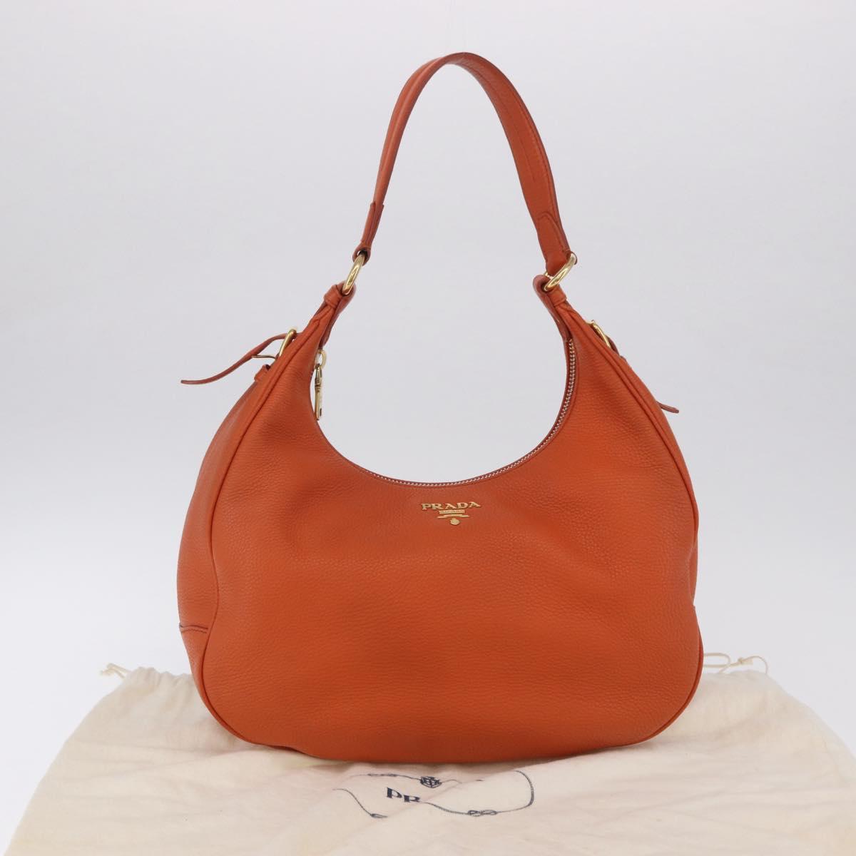 PRADA Shoulder Bag Vittero Dino Leather Orange Gold Auth 200974SAM