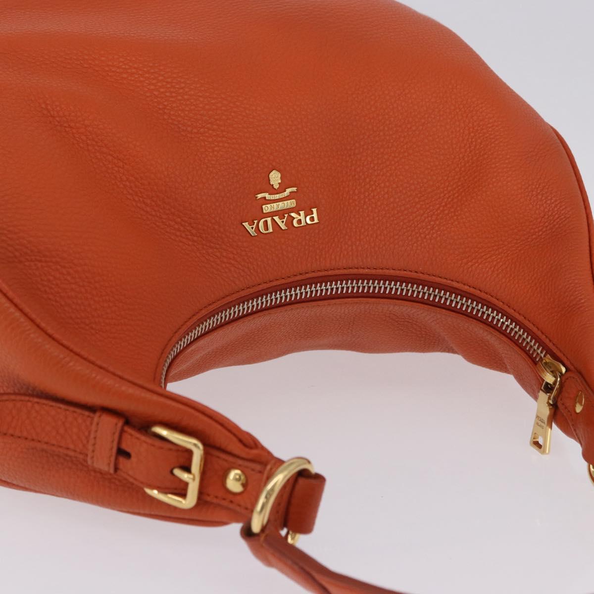 PRADA Shoulder Bag Vittero Dino Leather Orange Gold Auth 200974SAM