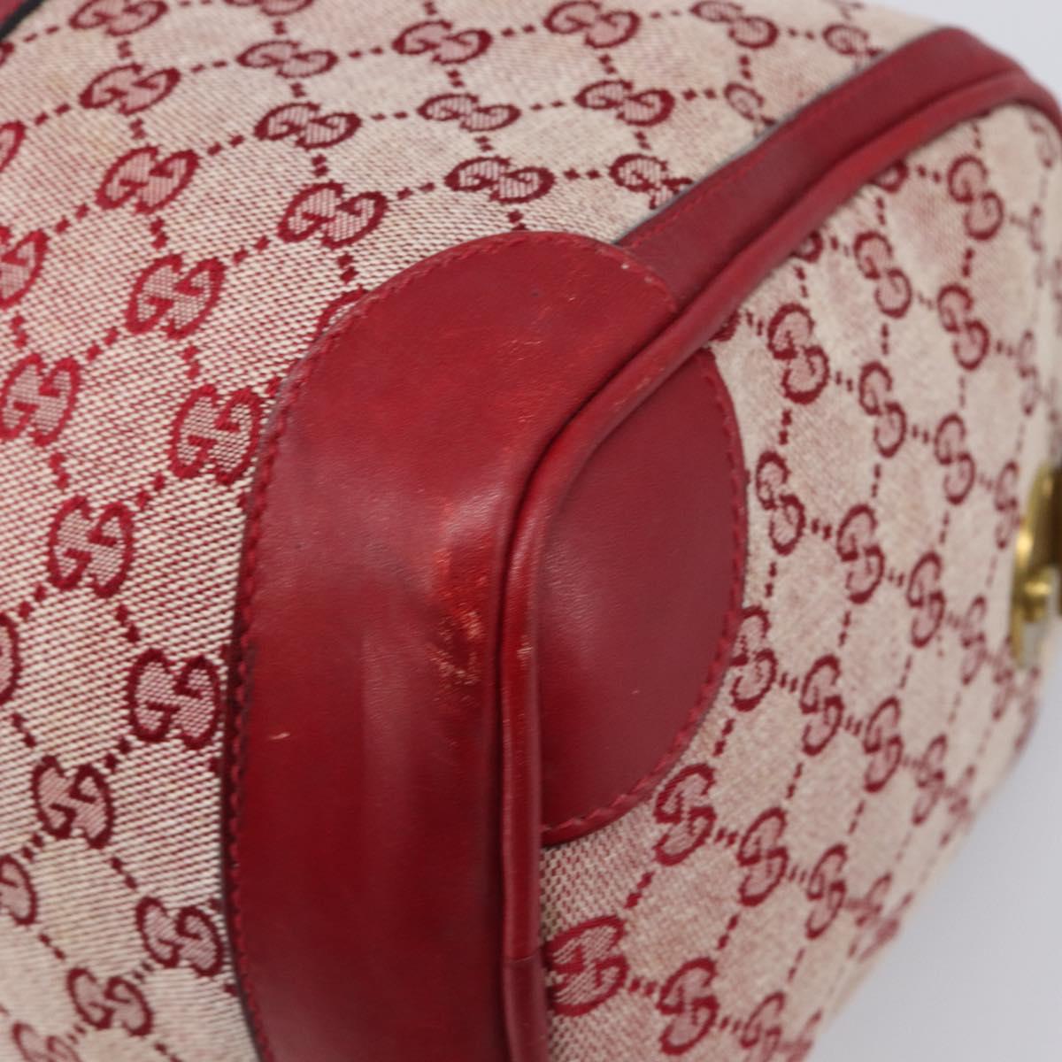 GUCCI GG Canvas Sherry Line Boston Bag Red Gold Auth 200975