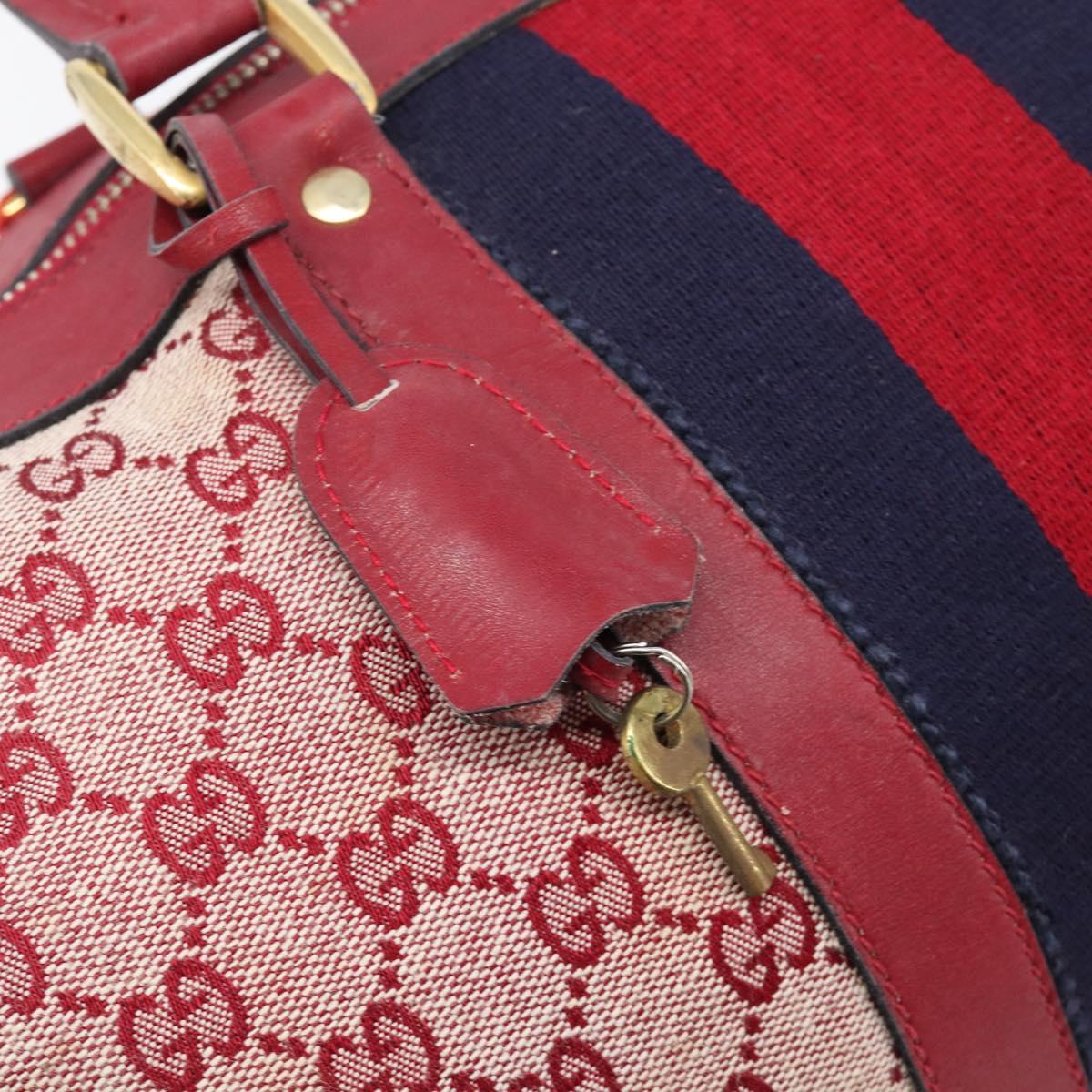 GUCCI GG Canvas Sherry Line Boston Bag Red Gold Auth 200975