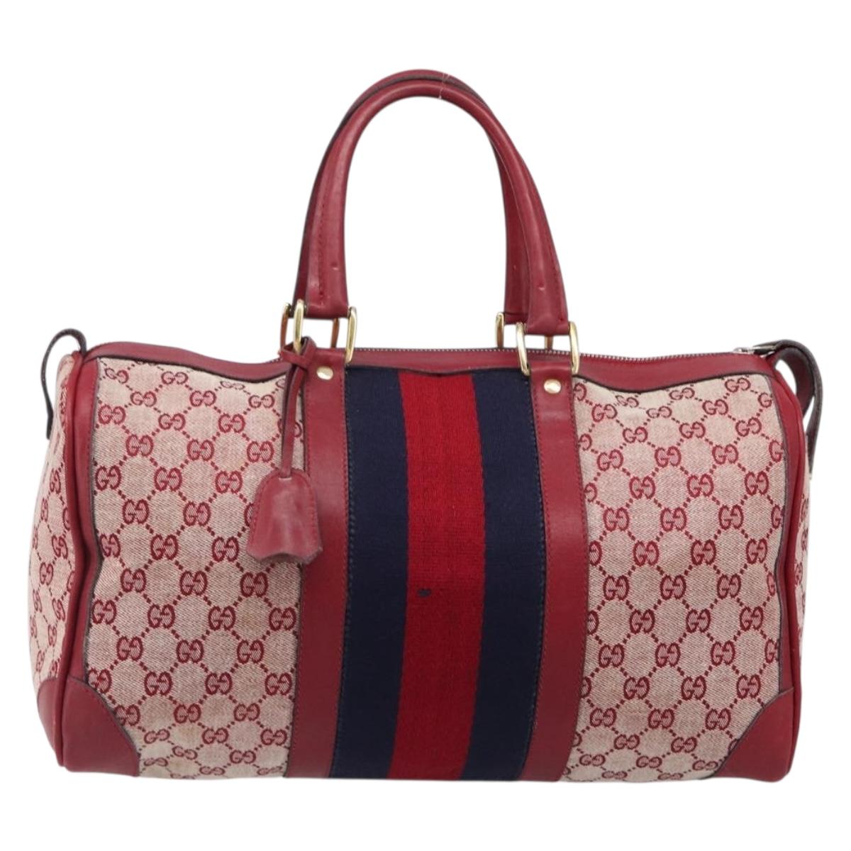 GUCCI GG Canvas Sherry Line Boston Bag Red Gold Auth 200975