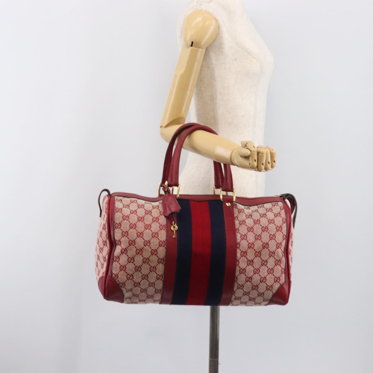 GUCCI GG Canvas Sherry Line Boston Bag Red Gold Auth 200975