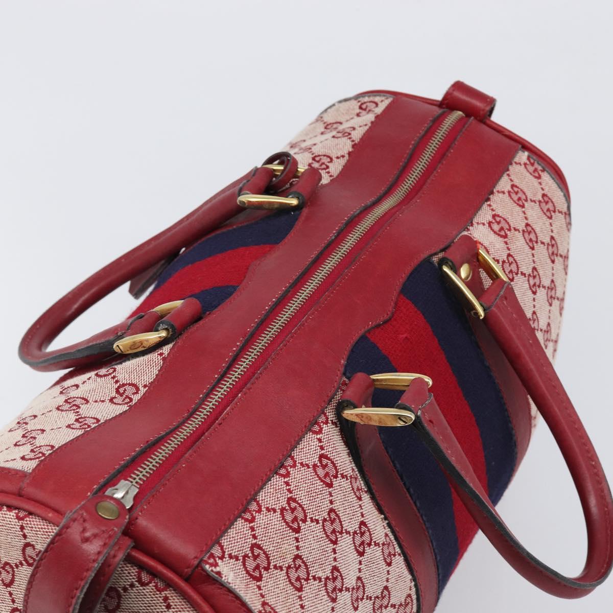 GUCCI GG Canvas Sherry Line Boston Bag Red Gold Auth 200975